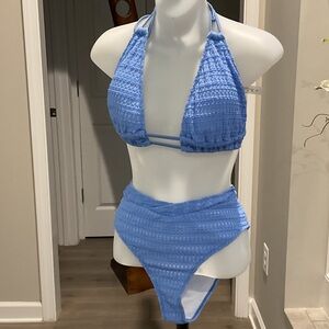 SHEIN Light Blue Textured Bikini